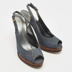 Pre Owned Stuart Weitzman Blue Denim Peep Toe Platform Slingback Sandals Size 40