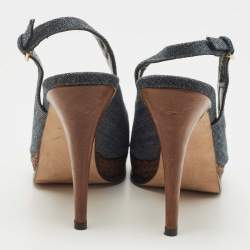 Pre Owned Stuart Weitzman Blue Denim Peep Toe Platform Slingback Sandals Size 40