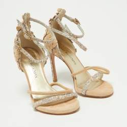Stuart Weitzman Beige Suede and Alcantara Ankle Strap Sandals Size 36
