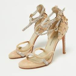 Stuart Weitzman Beige Suede and Alcantara Ankle Strap Sandals Size 36