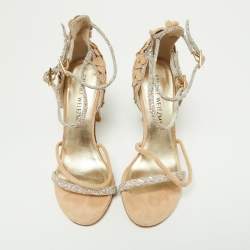 Stuart Weitzman Beige Suede and Alcantara Ankle Strap Sandals Size 36