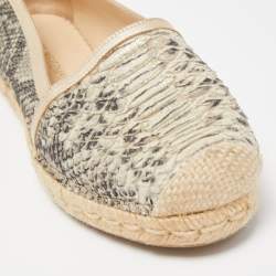 Stuart Weitzman Silver/Black Python Embossed Leather Espadrilles Size 38.5