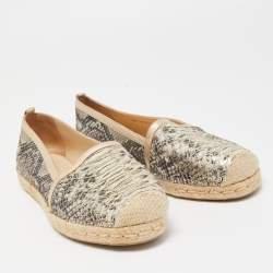Stuart Weitzman Silver/Black Python Embossed Leather Espadrilles Size 38.5