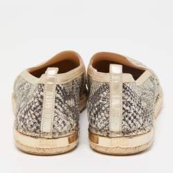 Stuart Weitzman Silver/Black Python Embossed Leather Espadrilles Size 38.5