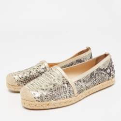 Stuart Weitzman Silver/Black Python Embossed Leather Espadrilles Size 38.5
