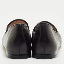 Pre Owned Stuart Weitzman Black Leather Smoking Slippers Size 39.5
