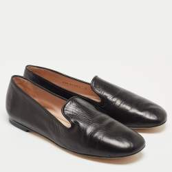 Pre Owned Stuart Weitzman Black Leather Smoking Slippers Size 39.5