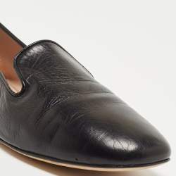 Pre Owned Stuart Weitzman Black Leather Smoking Slippers Size 39.5