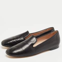 Pre Owned Stuart Weitzman Black Leather Smoking Slippers Size 39.5