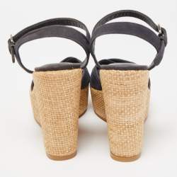 Stuart Weitzman Blue Suede Cross Strap Wedge Sandals Size 37.5