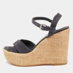 Stuart Weitzman Blue Suede Cross Strap Wedge Sandals Size 37.5