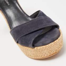Stuart Weitzman Blue Suede Cross Strap Wedge Sandals Size 37.5
