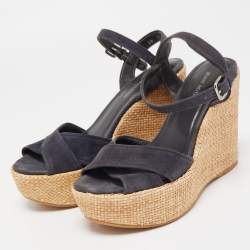 Stuart Weitzman Blue Suede Cross Strap Wedge Sandals Size 37.5