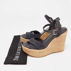 Stuart Weitzman Blue Suede Cross Strap Wedge Sandals Size 37.5