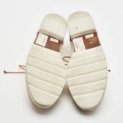 Stuart Weitzman Cream/Brown Canvas and Leather Brogue Oxfords Size 41