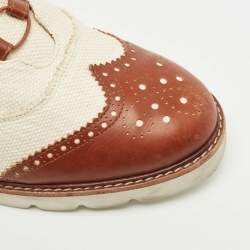 Stuart Weitzman Cream/Brown Canvas and Leather Brogue Oxfords Size 41