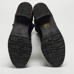 مملوكة مسبقًا Stuart Weitzman Black Suede and Fabric Knee Length Boots Size 36.5