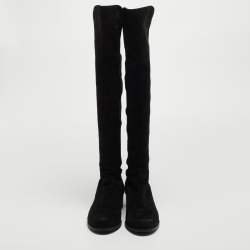 مملوكة مسبقًا Stuart Weitzman Black Suede and Fabric Knee Length Boots Size 36.5