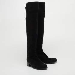 مملوكة مسبقًا Stuart Weitzman Black Suede and Fabric Knee Length Boots Size 36.5