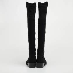مملوكة مسبقًا Stuart Weitzman Black Suede and Fabric Knee Length Boots Size 36.5