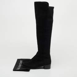 مملوكة مسبقًا Stuart Weitzman Black Suede and Fabric Knee Length Boots Size 36.5