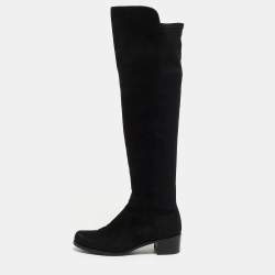 مملوكة مسبقًا Stuart Weitzman Black Suede and Fabric Knee Length Boots Size 36.5