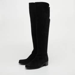 مملوكة مسبقًا Stuart Weitzman Black Suede and Fabric Knee Length Boots Size 36.5