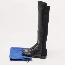 Stuart Weitzman Black Leather And Stretch Fabric Knee Length Boots Size 37