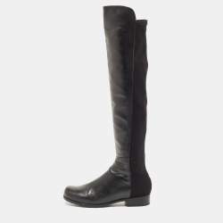 Stuart Weitzman Black Leather And Stretch Fabric Knee Length Boots Size 37
