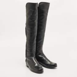 Stuart Weitzman Black Leather And Stretch Fabric Knee Length Boots Size 37