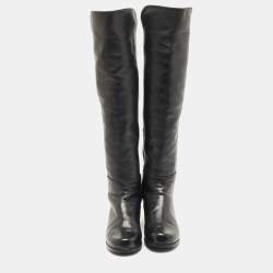 Stuart Weitzman Black Leather And Stretch Fabric Knee Length Boots Size 37
