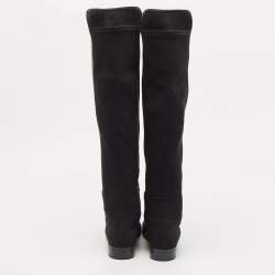 Stuart Weitzman Black Leather And Stretch Fabric Knee Length Boots Size 37
