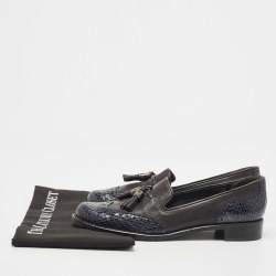 Stuart Weitzman Grey/Black Python embossed and Leather Tassel Loafers  Size 37