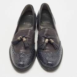 Stuart Weitzman Grey/Black Python embossed and Leather Tassel Loafers  Size 37