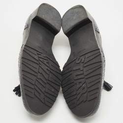 Stuart Weitzman Grey/Black Python embossed and Leather Tassel Loafers  Size 37