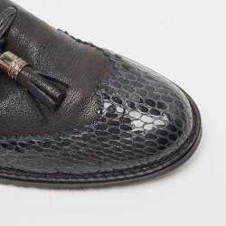 Stuart Weitzman Grey/Black Python embossed and Leather Tassel Loafers  Size 37