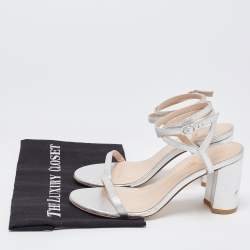 Stuart Weitzman Silver Leather Ankle Wrap Sandals Size 38.5