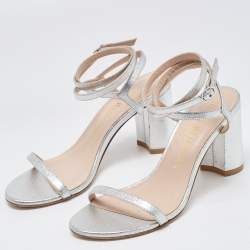 Stuart Weitzman Silver Leather Ankle Wrap Sandals Size 38.5