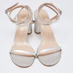 Stuart Weitzman Silver Leather Ankle Wrap Sandals Size 38.5