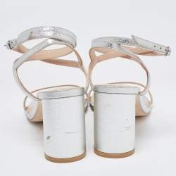 Stuart Weitzman Silver Leather Ankle Wrap Sandals Size 38.5