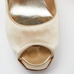 Stuart Weitzman Beige Satin Platform Peep Toe Pumps Size 37