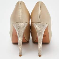 Stuart Weitzman Beige Satin Platform Peep Toe Pumps Size 37