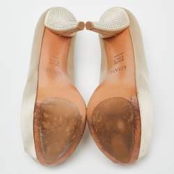 Stuart Weitzman Beige Satin Platform Peep Toe Pumps Size 37