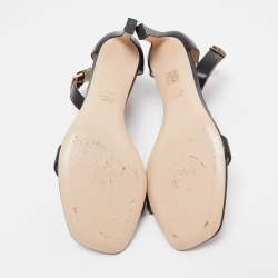 Pre Owned Stuart Weitzman Black Leather Ankle Strap Sandals Size 39.5