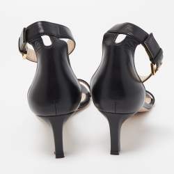 Pre Owned Stuart Weitzman Black Leather Ankle Strap Sandals Size 39.5