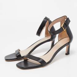 Pre Owned Stuart Weitzman Black Leather Ankle Strap Sandals Size 39.5