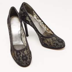 Stuart Weitzman Black Lace Round Toe Platform Pumps Size 38.5