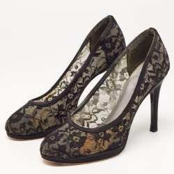 Stuart Weitzman Black Lace Round Toe Platform Pumps Size 38.5