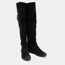 Stuart Weitzman Black Suede Knee Length Boots Size 37.5
