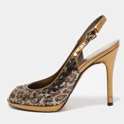 Stuart Weitzman Metallic Animal Print Sequins Platform Slingback Sandals Size 39.5